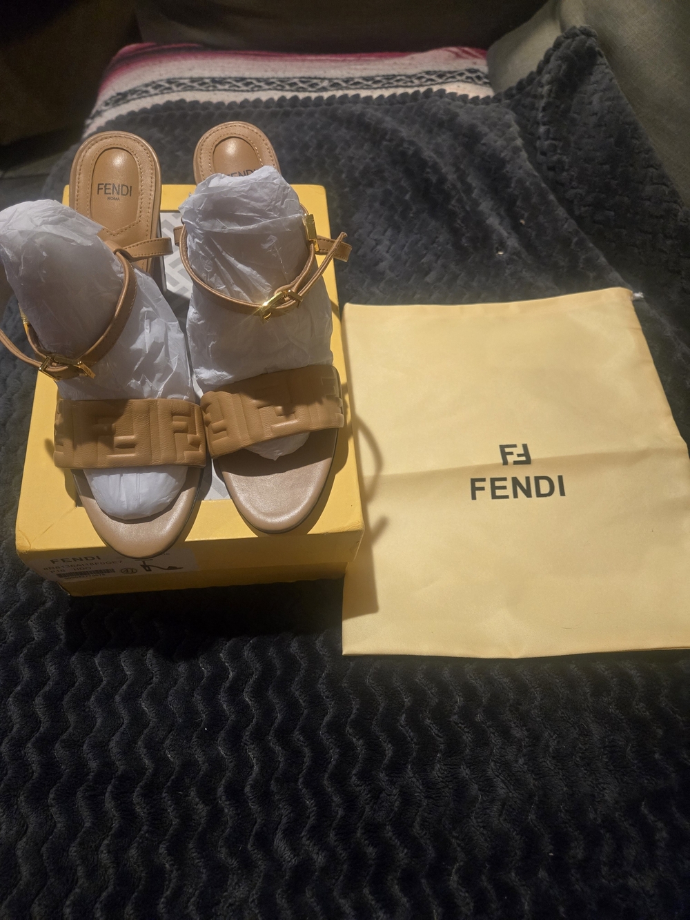 Fendi Women’s Tan Leather Slide Sandals